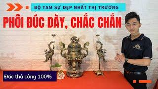 Bộ đỉnh đồng tam sự hun nâu chữ Việt cao 60cm | Bộ đỉnh đồng đẹp | Đồng Đông Sơn