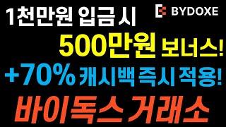 70% 셀퍼럴, 캐시백 즉시 적용받고 입금 금액 50% 지원까지! 바이독스 거래소 회원 가입!