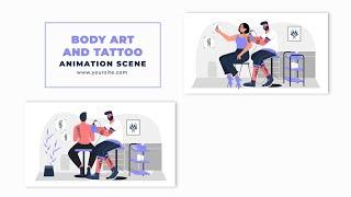 Tattoo Artist at Studio Flat 2D Character Design Animation Scene