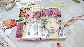 creating a mixed media girl art journal page