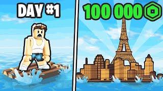 Surviving on a Raft for 100 Days – Can I Build a City? #roblox