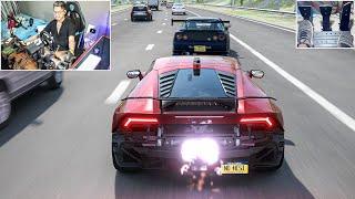 STREET RACE NISSAN SKYLINE R34 VS LAMBORGHINI HURACAN | STEERING WHEEL + PEDAL CAM | ASSETO CORSA