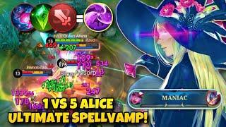 100% UNDERRATED REAL ALICE 1V5 TOTALLY INSANE!? ALMOST GOT SAVAGE BEST BUILD AND EMBLEM | MLBB