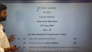 Circuit Analysis Important Questions | 20th June 2025 Exam | EC3251 | Part B and Part C