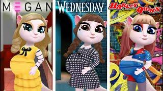 Pregnant M3GAN vs Pregnant Wednesday Addams vs Harley Quinn Pregnant // My Talking Angela 2