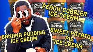 Creamalicious Ice Cream Review. Banana Pudding, Peach Cobbler and Sweet Potato Pie flavors AND MORE!