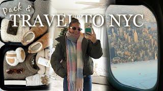 PACK & TRAVEL TO NYC FOR CHRISTMAS **Vlogmas Day 11** || Making outfits, packing, travel day, etc!!