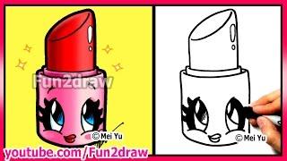 How to Draw Cartoons - Cute Lipstick - Makeup & Cosmetics Tutorial Fun2draw Art