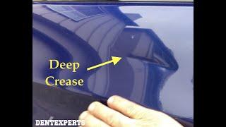 BMW M3 Dent Crease Damage Right Rear Door Paintless Dent Repair Training #dentexperts #glassremoval