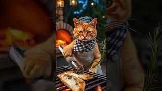 Anthropomorphic Orange Tabby Cat Chef: Rustic Outdoor Fish Cooking #CatVideos #shorts #CatLife