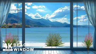 4K Paradise Window View - Calming Ocean Waves & Tropical Birds Chirping