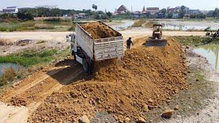 Wonderful Technique Pouring soil to fill the road Use D31p KOMATSU Bulldozer & Dump Trucks 5Ton