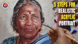 My 5 STEPS for a Realistic Acrylic Portrait | Acrylic Portrait Painting Tutorial by Debojyoti Boruah