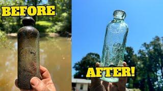 Cleaning RARE Coca-Cola Hutchinson Bottle found in Riverbed! Antique Bottle Tumbling!