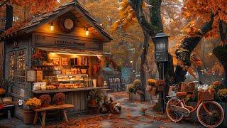 Soothing Autumn Jazz Music to Relax Coffee Shop Outside The Park & Scenery of Falling Autumn Leaves