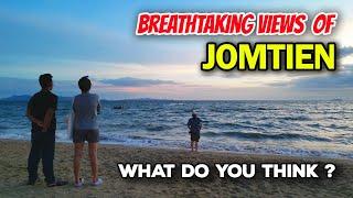 Jomtien Pattaya Beach Road and Breathtaking Aerial Views of Thailand's Popular Beach at Sunset