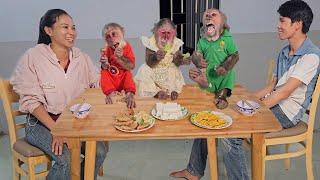 So adorable! Monkey Su & Kuku Mimi happily enjoy a family meal full of love