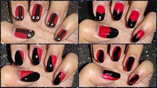 Red and Black Nail Art Designs without tools | beginners nail art designs without tools compilation