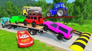 Flatbed Truck Mcqueen | Transportation with Truck - Pothole vs Car #07 - BeamNG.Drive