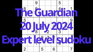 Sudoku solution – The Guardian 20 July 2024 Expert level