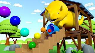 Learn Colors - Dino Plays Bouncing Balls - Learn with Dino the Dinosaur Educational cartoon for Kids