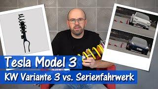 Vergleich: Tesla Model 3 mit KW Variante 3 Gewindefahrwerk vs. Serienfahrwerk | KW V3 Tieferlegung