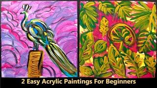 "2 Easy Acrylic Painting Tutorials for Beginners: Abstract Peacock & Leaves"