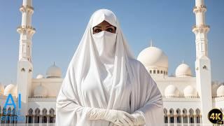 4K AI Art Lookbook Video of Arabian AI Girl ｜ AI Girl Dressed in White Burqa and Satin Gloves