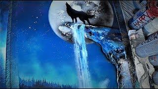 Howling wolf on the Moonlight - SPRAY PAINT ART - by Skech