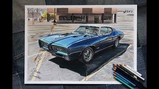 1969 PONTIAC GTO American V8 Muscle Car Drawing | Orhan Ozvatan