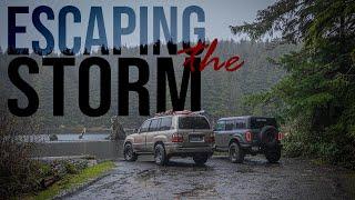 OVERLANDING in a STORM || RAIN AND WIND STORM forced us to leave | BRONCO BADLANDS || Off The Grind