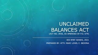 Unclaimed Balances Act (RFBT Series, 2021)