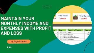 How To Maintain Income & Expenses With Profit and Loss In Excel | Excel Work | Advanced Excel
