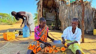 African Village life#cooking  Village  food  dried pumpkin  leavesand corn/How we preserve our food