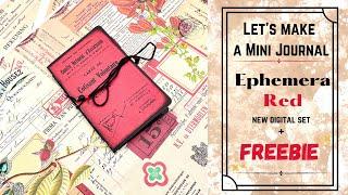 LET'S MAKE A MINI JOURNAL - NEW DIGITAL KIT "EPHEMERA RED" + FREEBIE #craftwithme #junkjournalideas