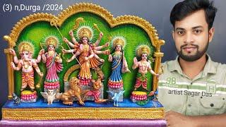 Mitti ki durga murti making and colorful,  #Durga Murti making 2024, small durga idol making at home