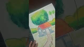 How to draw village seneary oil pastel#yputubeshorts #drawing