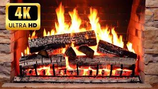  FIREPLACE Ultra HD 4K. Cozy Fireplace with Golden Flames & Burning Logs. Christmas Fireplace