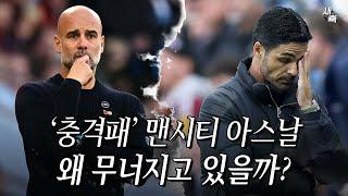 ‘불안한 경기력 + 충격패‘ 흔들리는 맨시티와 아스날, 왜 무너졌을까? 우승경쟁에 문제생긴 아르테타와 과르디올라