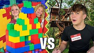 GiANT LEGO Fort vs REAL Treehouse!