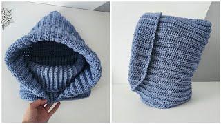 The easiest hood with a collar crochet / Knitting for beginners / Bonnet crochet