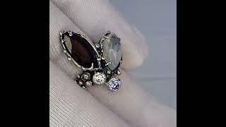 Кольцо из серебра 925 с лунным камнем, раухтопазом и фианитами
