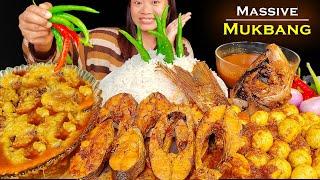 Eating Spicy Mutton Fat Curry With Lots of Fish & Egg Curry, Nepali Mukbang, Eating Show