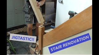 Fitting replacement newels on a staircase makeover***HOME MADE JIG ALERT***