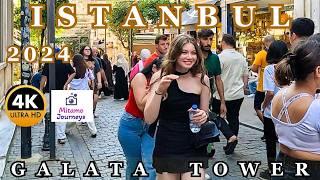 Istanbul Galata Tower Attractions 4K Walking Tour | Cheesecakes, Cafes, Historic Place | July 2024