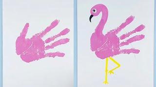 Easy Drawing Tricks for Kids: Handprint Animal Flamingo #PalmPainting #Shorts