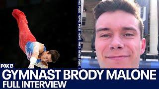 U.S. Gymnast Brody Malone reacts after historic Olympic bronze medal finish