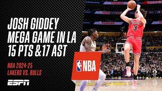 Josh Giddey dominates Lakers with near quadruple-double| 15 PTS 17 AST 10 REB 8 STL | #NBA
