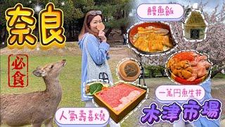 【大阪】奈良️一日遊行程｜3大必試️美食｜壽喜燒 鰻魚飯 粟子雪糕｜奈良公園被鹿圍｜大阪人街市｜木津市場 真係平靚正？ 一萬円的魚生丼有幾出色？ #大阪自由行 #奈良 #木津市場