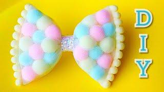 Hair bow tutorial / How to make hair bows out of tulle and pompoms